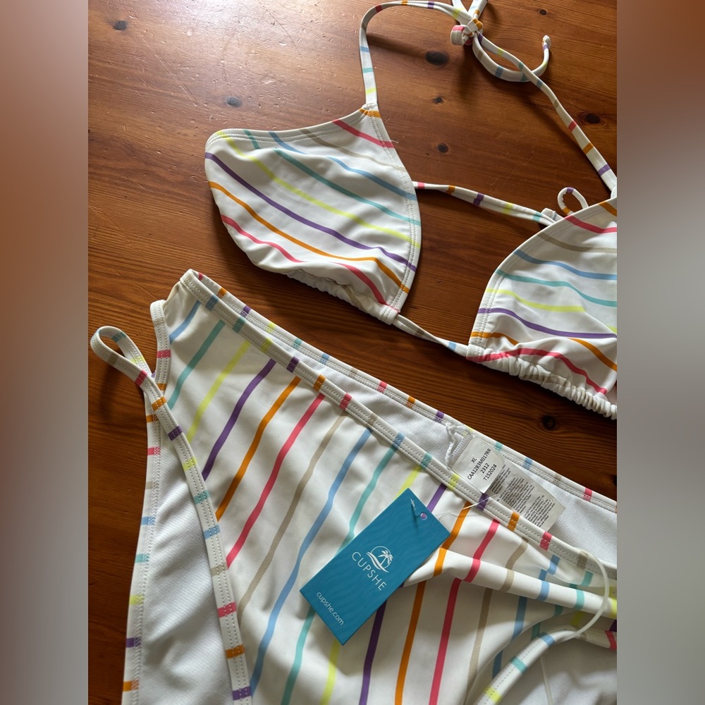 NWT Size XL Cupshe Multicolor High Waisted Striped Bikini